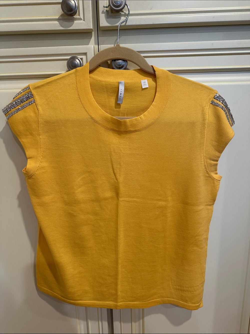 Iisli Yellow Embellished Shoulder Knit Top